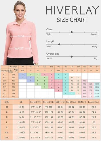 قمصان بولو Hiverlay للسيدات قمصان جولف بعامل حماية من الأشعة فوق البنفسجية 50+ قميص طويل الأكمام بياقة in Kuwait