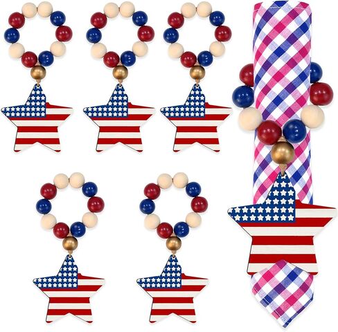 Star Napkin Rings 6PCS 4th of July Napkin Rings Holders Patriotic Napkin Rings Blue Red Star Napkin Buckles for 4th of July Memorial Day Independence Day Table Decor in Kuwait