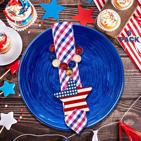 Star Napkin Rings 6PCS 4th of July Napkin Rings Holders Patriotic Napkin Rings Blue Red Star Napkin Buckles for 4th of July Memorial Day Independence Day Table Decor in Kuwait