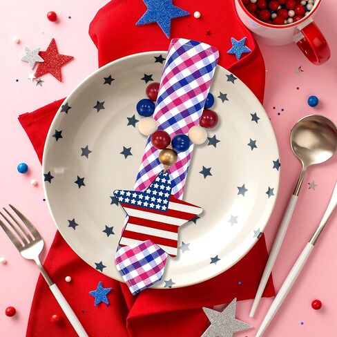 Star Napkin Rings 6PCS 4th of July Napkin Rings Holders Patriotic Napkin Rings Blue Red Star Napkin Buckles for 4th of July Memorial Day Independence Day Table Decor in Kuwait