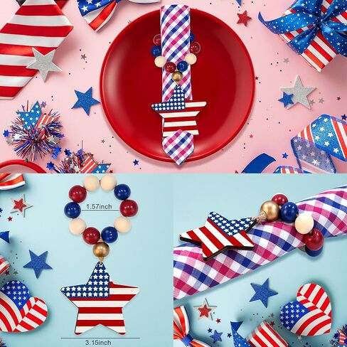 Star Napkin Rings 6PCS 4th of July Napkin Rings Holders Patriotic Napkin Rings Blue Red Star Napkin Buckles for 4th of July Memorial Day Independence Day Table Decor in Kuwait