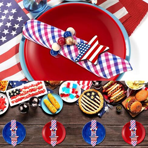 Star Napkin Rings 6PCS 4th of July Napkin Rings Holders Patriotic Napkin Rings Blue Red Star Napkin Buckles for 4th of July Memorial Day Independence Day Table Decor in Kuwait