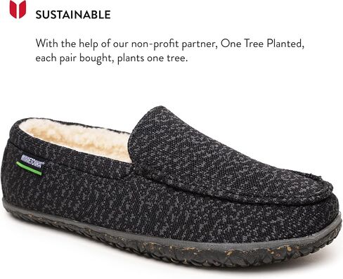 حذاء Minnetonka Eco Elm الرجالي - حذاء بدون كعب كاجوال سهل الارتداء مصمم ببطانة بربرية معاد تدويرها، ووسادة قدم محيطية قابلة للإزالة، ومطاط MinnTREAD مع نعل قشر الأرز، وجزء علوي من القماش المُعاد استخدامه in Kuwait