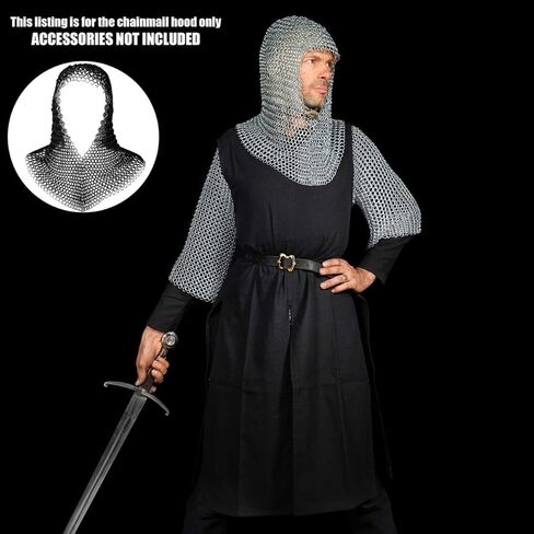 Mythrojan Chainmail Coif فارس العصور الوسطى عصر النهضة درع سلسلة البريد هود فايكنغ LARP 16 مقياس in Kuwait