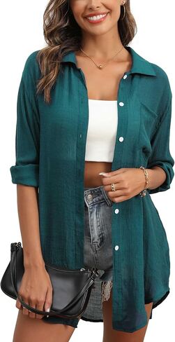 Gertisan Women's Beach Cover Up Button Down Shirt Long Sleeve Bathing Suit Coverups for Women in Saudi Arabia