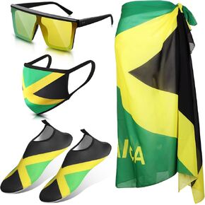 Yahenda 4 PCS Jamaican Swimsuit for Women, Include Sarong Wrap Cover Up, Water Shoe, Face Cover, Sunglasses