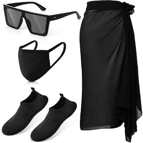 Yahenda 4 PCS Jamaican Swimsuit for Women, Include Sarong Wrap Cover Up, Water Shoe, Face Cover, Sunglasses