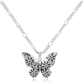 Vintage Silver Butterfly Necklace for Women 14K White Gold Plated Butterfly Pendant Necklace Punk Retro Daisy Flower Pattern Butterfly Charm Choker Necklace Adjustable Insect Jewelry Gift for Girls