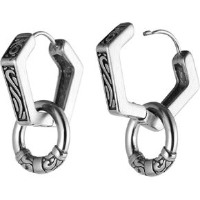HZMAN Men's Stainless Steel Hoop Earrings Dangle with Ring Earring Studs Goth Biker Drop Earrings