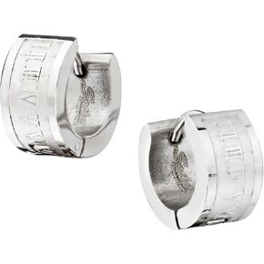 Forbidden Body Jewelry Stainless Steel Engraved Roman Numeral Wide Huggie Hoop Earrings for Men