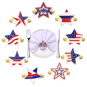 9pcs 4th of July Napkin Rings Set Rhinestone American Flag Stars Napkin Holder Rings Patriotic Napkin Rings Independence Day Festive Party Dinner Table Decorations