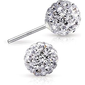 Crystal Line Azuria 925 Sterling Silver Woman Earrings with Box Disco Ball White Crystals Dangle Hook Stud Earrings for Women