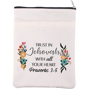 JW Pioneer Book Sleeve Jehovah Witnesses Book Cover Pioneer Day Gift Pioneer School Gift Trust in Jehovah with All Your Heart Proverbs 3:5 Zipper Pouch (JW3:5)