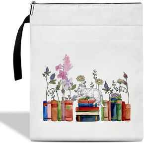 Cat Floral Book Sleeve with Zipper, Book Sleeve for Book Lovers Gifts for Teacher Librarian Bookworm Bookish, Cat Lover Gifts for Women Pet Owner, Cat Gifts Book Protector Cover Pouch Case (B04)