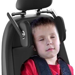 Car Headrest Pillow, Road Pal Headrest, Adjustable Car Seat Head Neck Support Pillow, Travel Sleeping L-Shaped Design for Kids and Adults, Only Suitable for Car Seat Headrest with Poles, Black