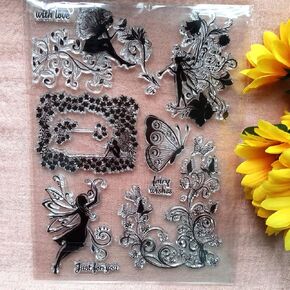 Clear Stamps Butterfly Dragonfly Girl Angel Transparent Rubber Stamps Silicone Stamp for Card Making and Scrapbooking Photo Album Decorative