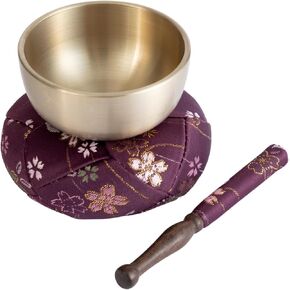 Orin Bell Japanese Buddhist Bell,Mat,bar Set Made in Japan Takaoka, Purple,2.99inch