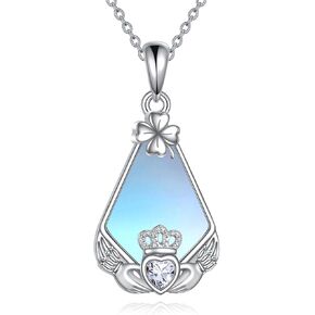 KQF Claddagh Peridot Necklace for Women 925 Sterling Silver Irish Celtic Claddagh Pendant Necklace Clover Peridot Jewelry Gifts for Girls