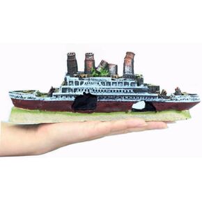 Aquarium Shipwreck Decorations Resin Titanic Lost Wrecked Boat Ship Sunken Ship Decorations Aquarium Landscaping Decoration Fish Tank Ornament Pet Habitat Décor