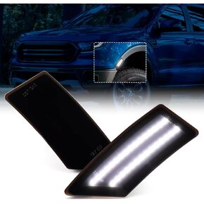 مصابيح LED للعلامات الجانبية باللون الأبيض لسيارة Ford Ranger Lariat XL XLT 2019 2020 2021 2022 2023 مصابيح إشارة المصد الأمامي للحارس، عدسة مدخنة