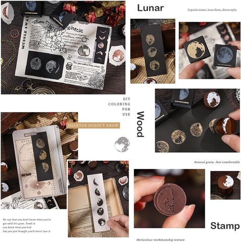 MAXLEAF 8PCS Moon Phases Wooden Rubber Stamps, Decorative Lunar Rubber Stamps Set for DIY Craft Letters Diary Scrapbooking in Saudi Arabia