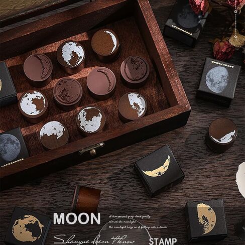 MAXLEAF 8PCS Moon Phases Wooden Rubber Stamps, Decorative Lunar Rubber Stamps Set for DIY Craft Letters Diary Scrapbooking in Saudi Arabia