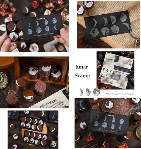 MAXLEAF 8PCS Moon Phases Wooden Rubber Stamps, Decorative Lunar Rubber Stamps Set for DIY Craft Letters Diary Scrapbooking in Saudi Arabia