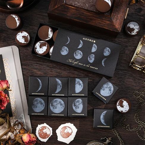 MAXLEAF 8PCS Moon Phases Wooden Rubber Stamps, Decorative Lunar Rubber Stamps Set for DIY Craft Letters Diary Scrapbooking in Saudi Arabia