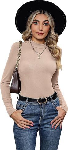 Xaatren 3 Pack Women's Mock Turtlenecks Shirts, Long Sleeve Slim Fitted Tank Tops Stretch Basic Lightweight Bustier Tee in Kuwait
