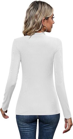 Xaatren 3 Pack Women's Mock Turtlenecks Shirts, Long Sleeve Slim Fitted Tank Tops Stretch Basic Lightweight Bustier Tee in Kuwait
