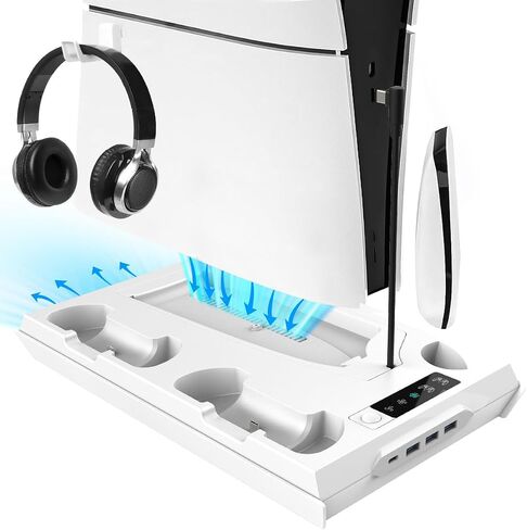 for PS5 Slim Stand and Turbo Cooling Station with Controller Charging Station for Playsation 5, for PS5 Accessories Kits with 3 Levels Cooling Fan, Headset Holder for PS5 Digital/Disc in Saudi Arabia