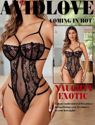 Avidlove النساء تيدي الملابس الداخلية جنسي الملابس الداخلية Strappy الدانتيل ارتداءها العميق الخامس قطعة واحدة بيبي دول in Saudi Arabia