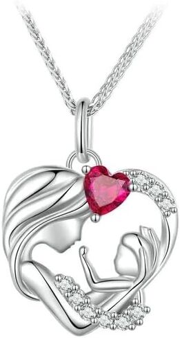 GRAAN Mother Daughter Duo Necklace with Red Ruby Zirconia: A Perfect Valentine's Day, Birthday and Mother's Day Gift, Sterling 925 Silver Pendant for a Special Mom Keepsake. in Saudi Arabia