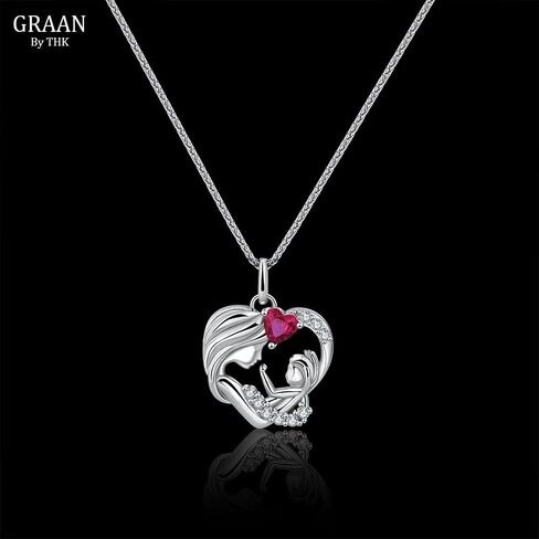 GRAAN Mother Daughter Duo Necklace with Red Ruby Zirconia: A Perfect Valentine's Day, Birthday and Mother's Day Gift, Sterling 925 Silver Pendant for a Special Mom Keepsake. in Saudi Arabia