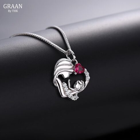 GRAAN Mother Daughter Duo Necklace with Red Ruby Zirconia: A Perfect Valentine's Day, Birthday and Mother's Day Gift, Sterling 925 Silver Pendant for a Special Mom Keepsake. in Saudi Arabia