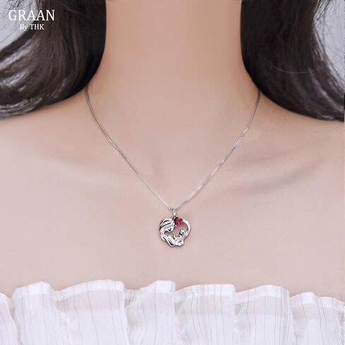 GRAAN Mother Daughter Duo Necklace with Red Ruby Zirconia: A Perfect Valentine's Day, Birthday and Mother's Day Gift, Sterling 925 Silver Pendant for a Special Mom Keepsake. in Saudi Arabia