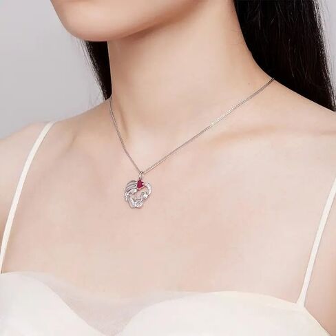 GRAAN Mother Daughter Duo Necklace with Red Ruby Zirconia: A Perfect Valentine's Day, Birthday and Mother's Day Gift, Sterling 925 Silver Pendant for a Special Mom Keepsake. in Saudi Arabia