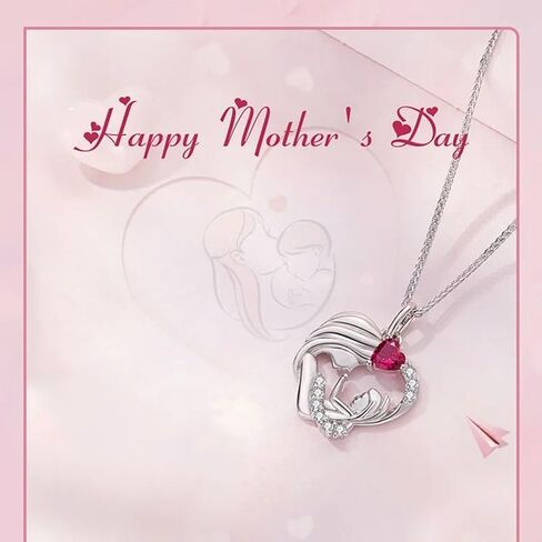 GRAAN Mother Daughter Duo Necklace with Red Ruby Zirconia: A Perfect Valentine's Day, Birthday and Mother's Day Gift, Sterling 925 Silver Pendant for a Special Mom Keepsake. in Saudi Arabia