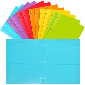 مجلدات جيب بلاستيكية شديدة التحمل مع 3 فتحات، ألوان متنوعة - 12 عبوة in Kuwait