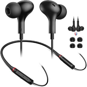 Bluetooth Neckband Headphones for Samsung S24 S23 A55 in-Ear Magnetic Earbuds Noise Canceling Stereo Sound Mic Wireless Headset for iPad Air Pro iPhone 15 14 Galaxy Z Flip Fold 5 S22 S21 Pixel 8 7 6A