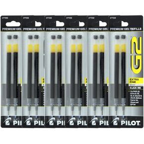 Pilot G2, Dr. Grip Gel/Ltd, ExecuGel G6, Q7 Rollerball Gel Ink Pen Refills, 0.5mm, Extra Fine Point, Black Ink, Pack of 12