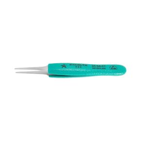 Excelta Stainless Steel Tweezers, 5.25" Straight Tapered Flat Point, Anti-Static Cushioned Grip for SMD, Electronics & Lab Use, Professional