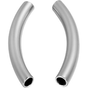 VALYRIA 7pcs Silver Tone Stainless Steel Curved Noodle Tube Beads for Jewelry Making,3.5mm Hole