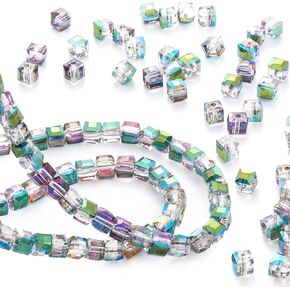 Hicarer 200 Pcs Austrian Crystal Cube Beads Green and Pink Square Glass Bead Quartz Loose Seed Beads DIY Bracelet Friend Gifts Crystal Beads for Jewelry Making Rainbow Necklace(0.24 Inch)