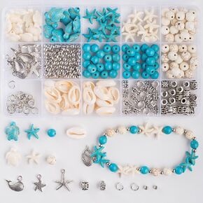 ToBeIT 325Pcs Turquoise Sea Turtle Beads Starfish Beads blue white Tortoise Turtle Charms Summer Beach Animal Spacer Beads Shell Beads Craft Beads for Jewelry Making DIY Bracelets Necklace Supplies