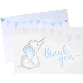 GSM Brands Thank You Cards for Baby Shower with Boy Theme - 20 Cards with Envelopes (4 inch x 6 inch)