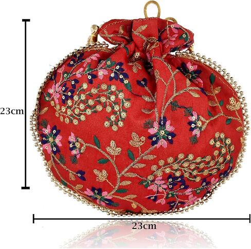 Indian Handmade Flower Embroidered Multi Color Silk Potli Bag Clutch Purse Pouch Drawstring Bag For Women's Wedding Gift in Saudi Arabia