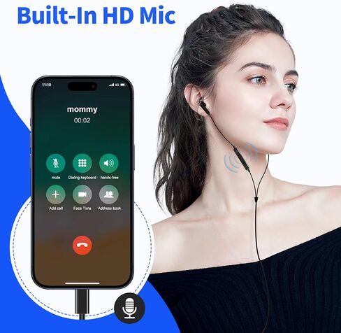لسماعات الرأس USB C، سماعات الأذن السلكية من النوع C لهاتف iPhone 15 Plus/Pro Max، والميكروفون والتحكم في مستوى الصوت، عزل الضوضاء ستيريو هاي فاي متوافق مع سامسونج وجميع الأجهزة من النوع C أسود in Kuwait