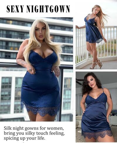 Avidlove Silk Nightgown for Women Sexy Lace Sleepwear Satin Sleeveless Chemise Dress in Kuwait