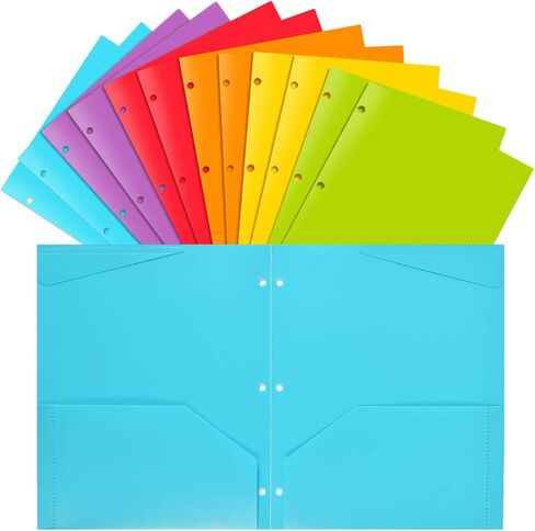 مجلدات جيب بلاستيكية شديدة التحمل مع 3 فتحات، ألوان متنوعة - 12 عبوة in Kuwait